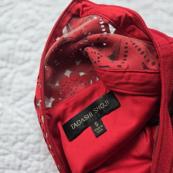 Tadashi Shoji Lasercut Lace Sleeveless Dress - Red Small - Picture 8 of 16